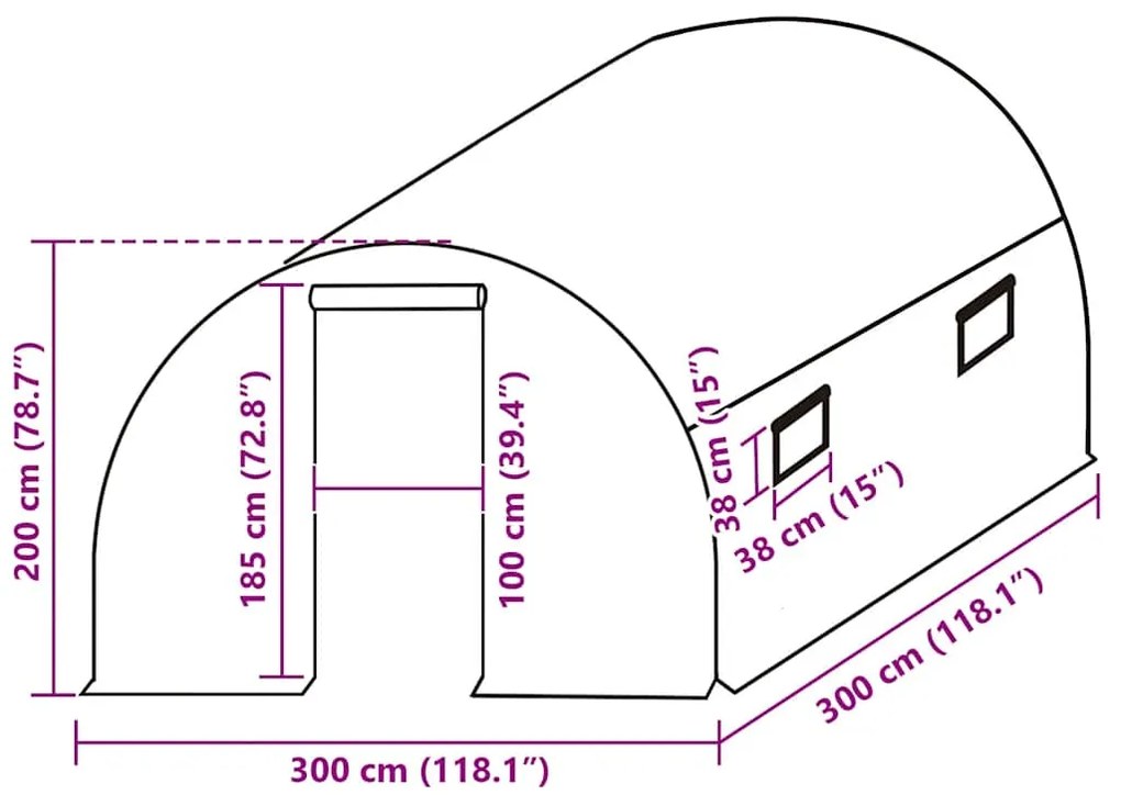 Cobertura de substituição p/ estufas 9 m² 300x300x200 cm verde