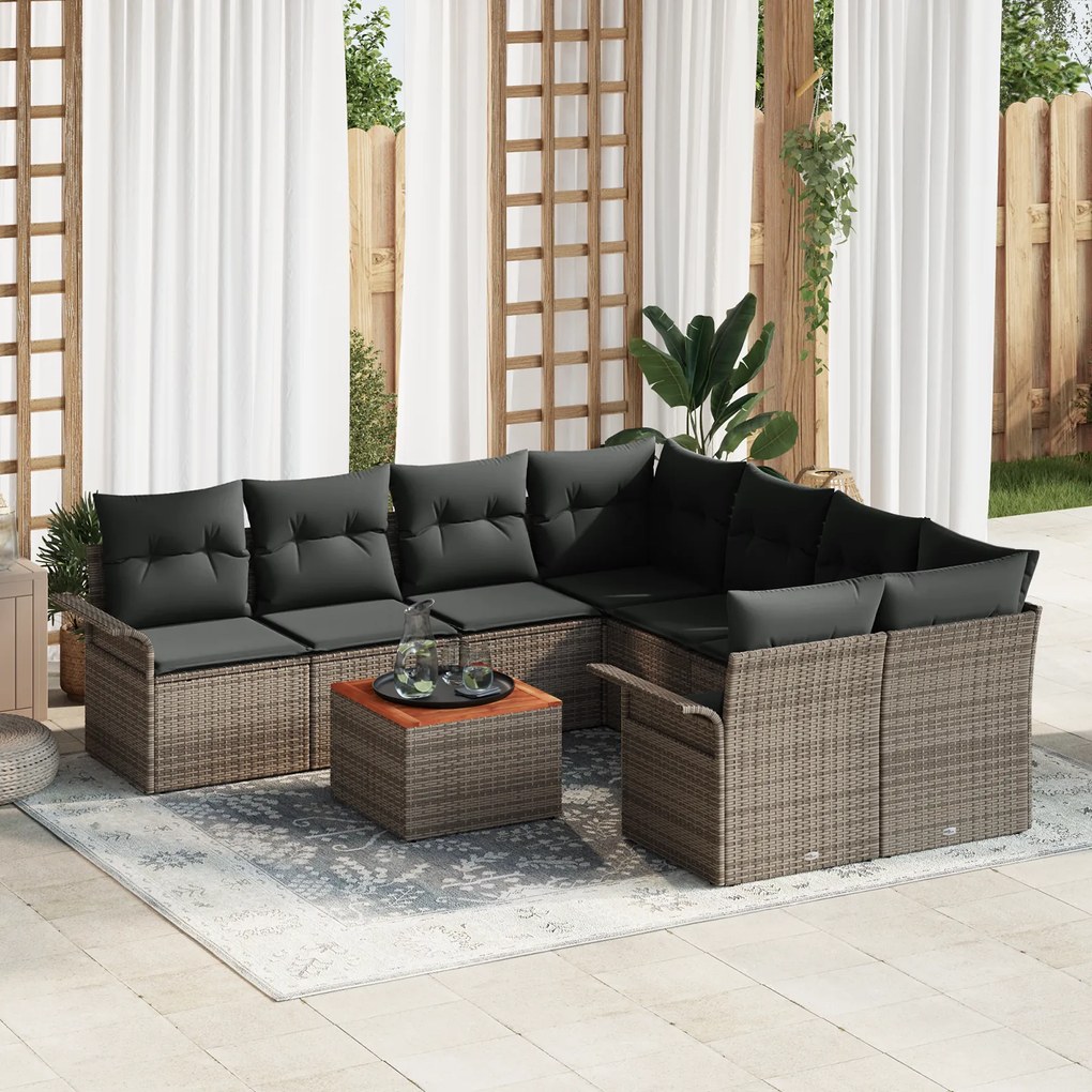 Conjunto de Sofá de Jardim vidaXL 9 Peças com Almofadas Cinza Rattan A