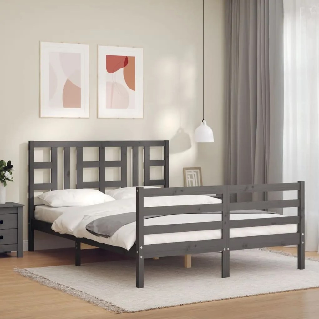 3193903 vidaXL Estrutura de cama com cabeceira 140x190 cm madeira maciça cinza