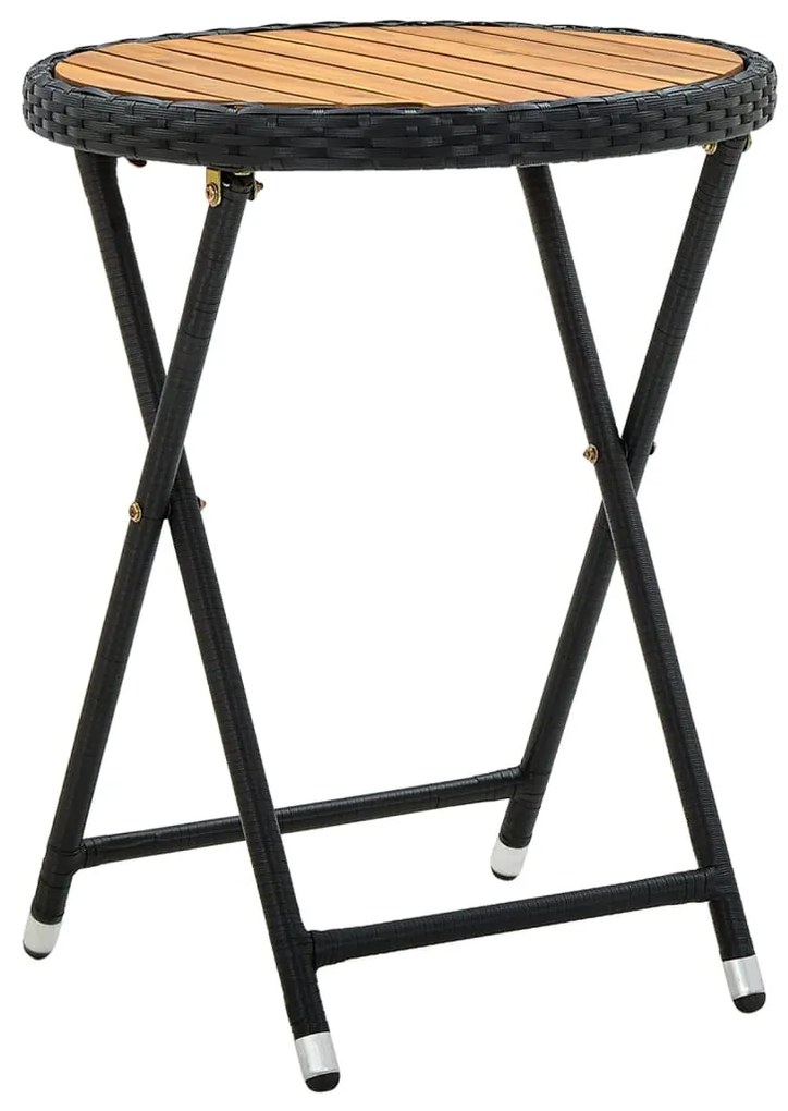 316509 vidaXL Mesa de chá 60 cm vime PE e madeira de acácia maciça preto