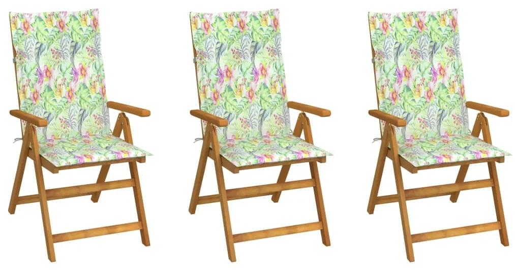 3064101 vidaXL Cadeiras de jardim dobráveis c/ almofadões 3 pcs acácia maciça