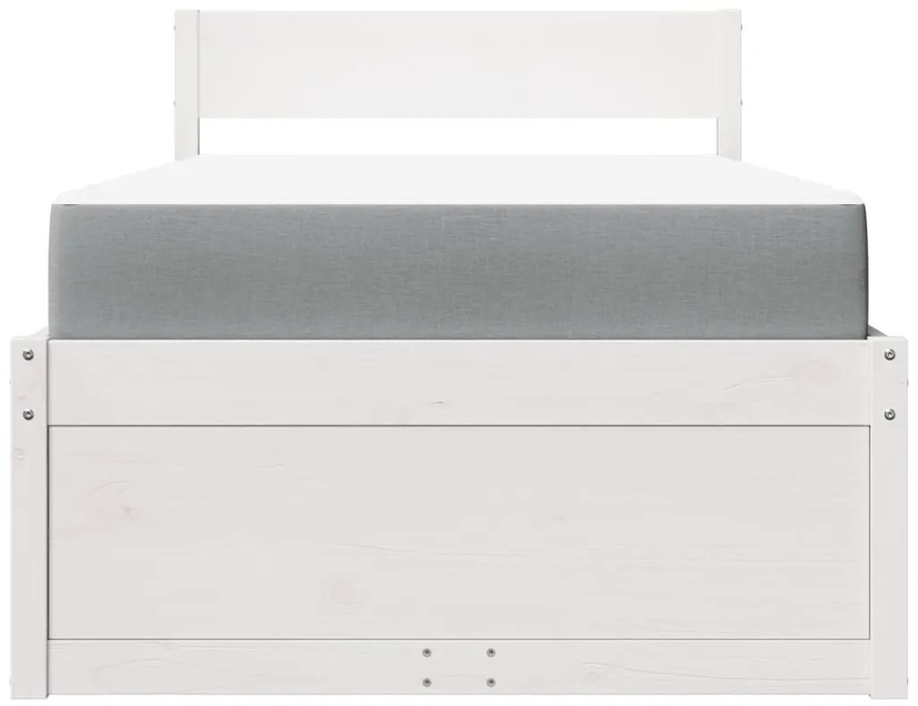 Cama com gavetas e colchão 90x190 cm pinho maciço branco