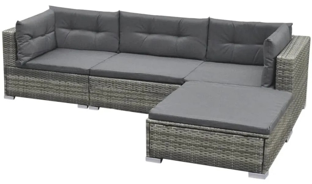 5 pcs conjunto lounge de jardim c/ almofadões vime PE cinzento