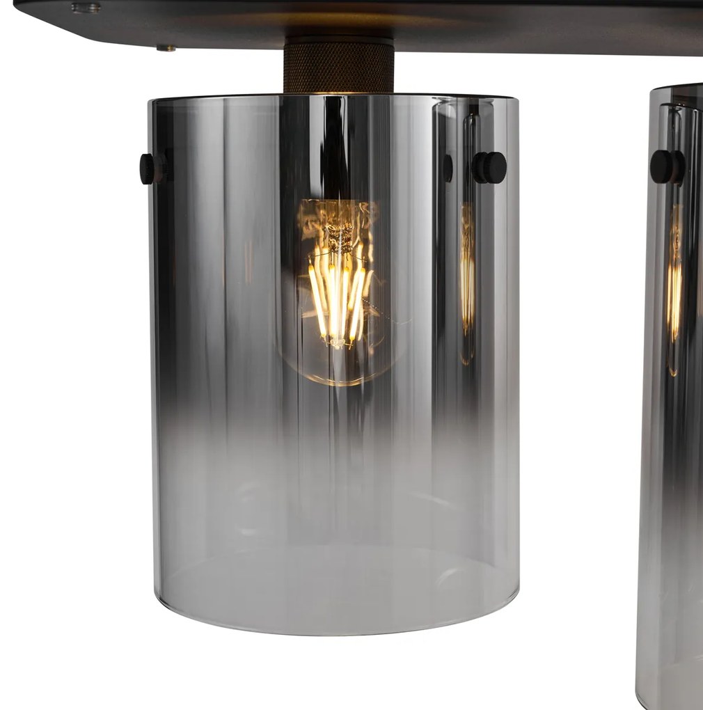 Candeeiro suspenso moderno preto com vidro fumado 5-luzes - Hybrid Moderno