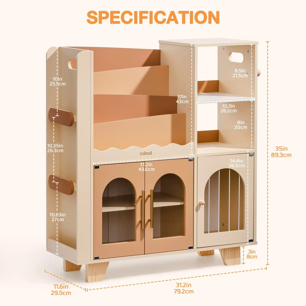 Organizador de brinquedos para crianças madeira 89,3 x 79,2 x 29,2 cm Caramelo