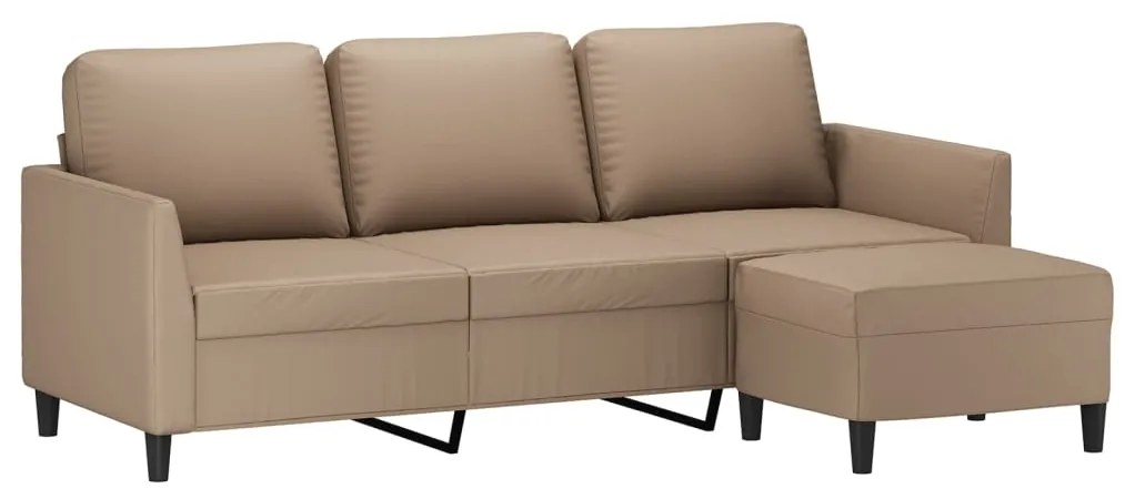 Sofá 3 lugares c/ apoio pés 180 cm couro artificial cappuccino