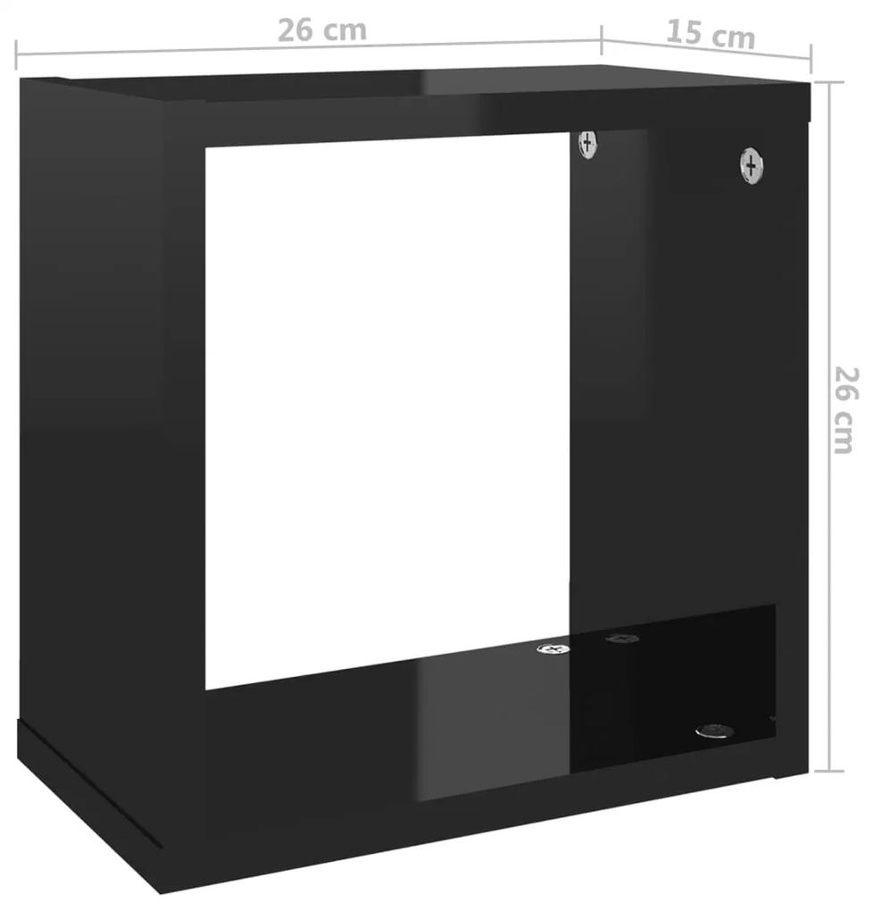 Prateleiras parede forma de cubo 6 pcs 26x15x26 cm preto brilh.