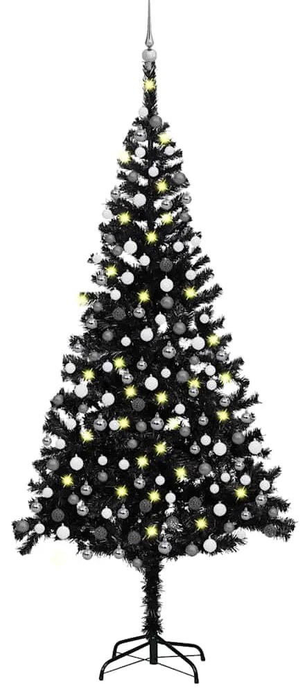 Árvore Natal artificial pré-iluminada c/ bolas 240cm PVC preto