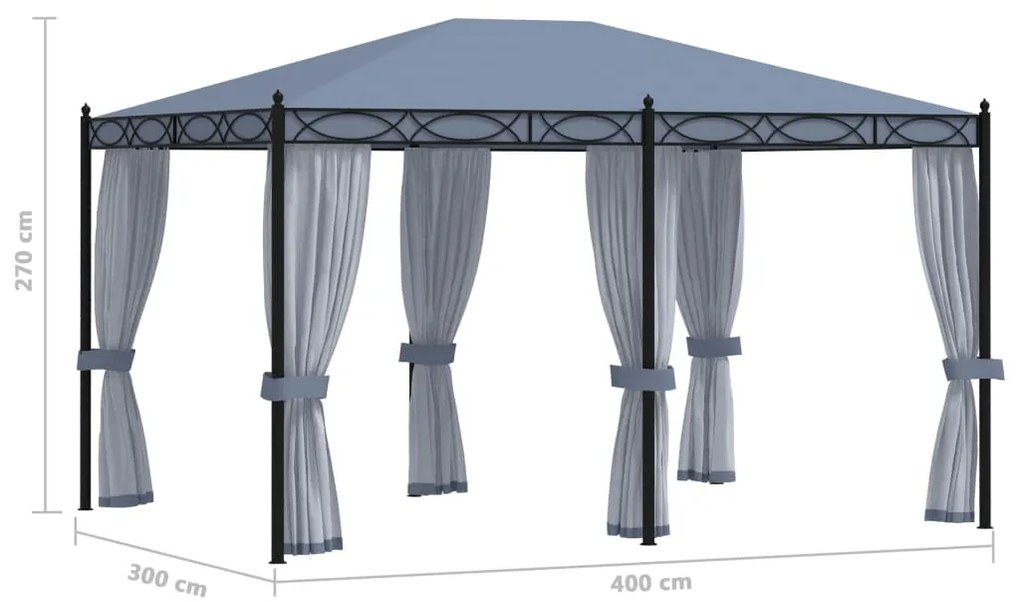 Gazebo com proteções em rede 3x4 m aço antracite
