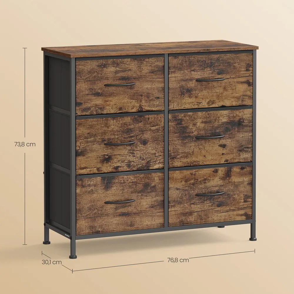 Cómoda com 6 gavetas de tecido 30 x 76,7 x 73,7 cm Castanha-preto