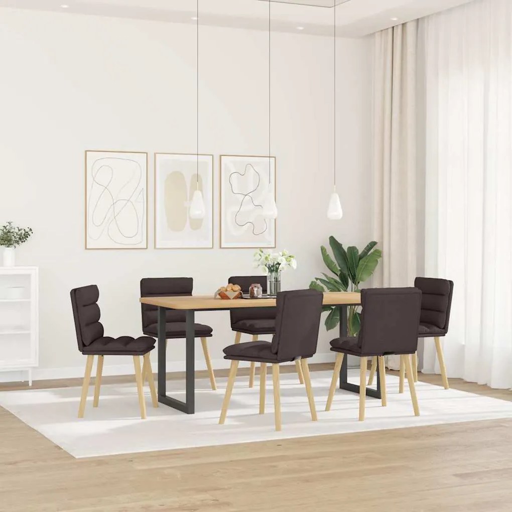 Cadeiras de jantar 6 pcs tecido castanho-escuro