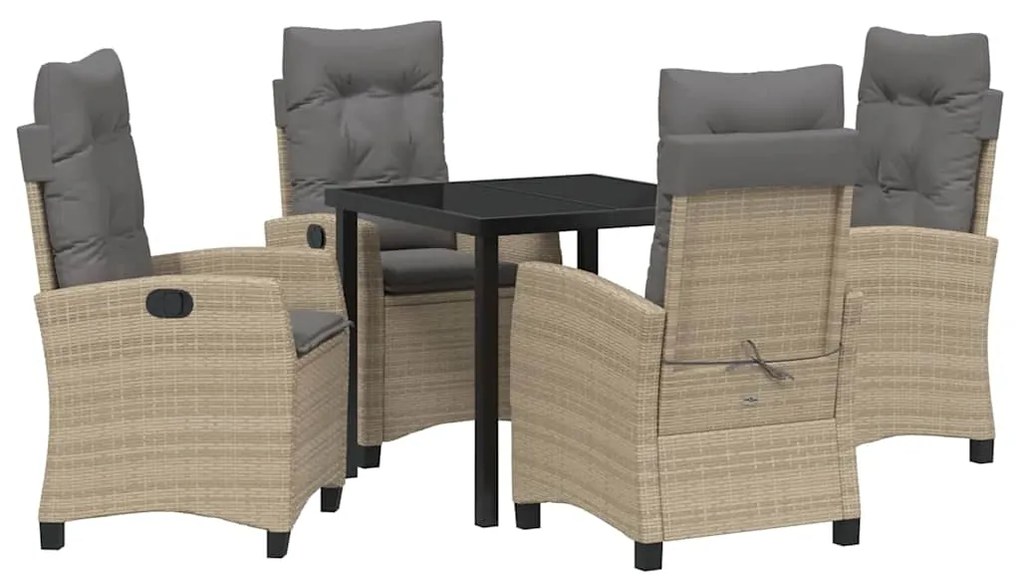 Conjunto de Jantar de Jardim com 5 Peças e Almofadas Bege, em Rattan S