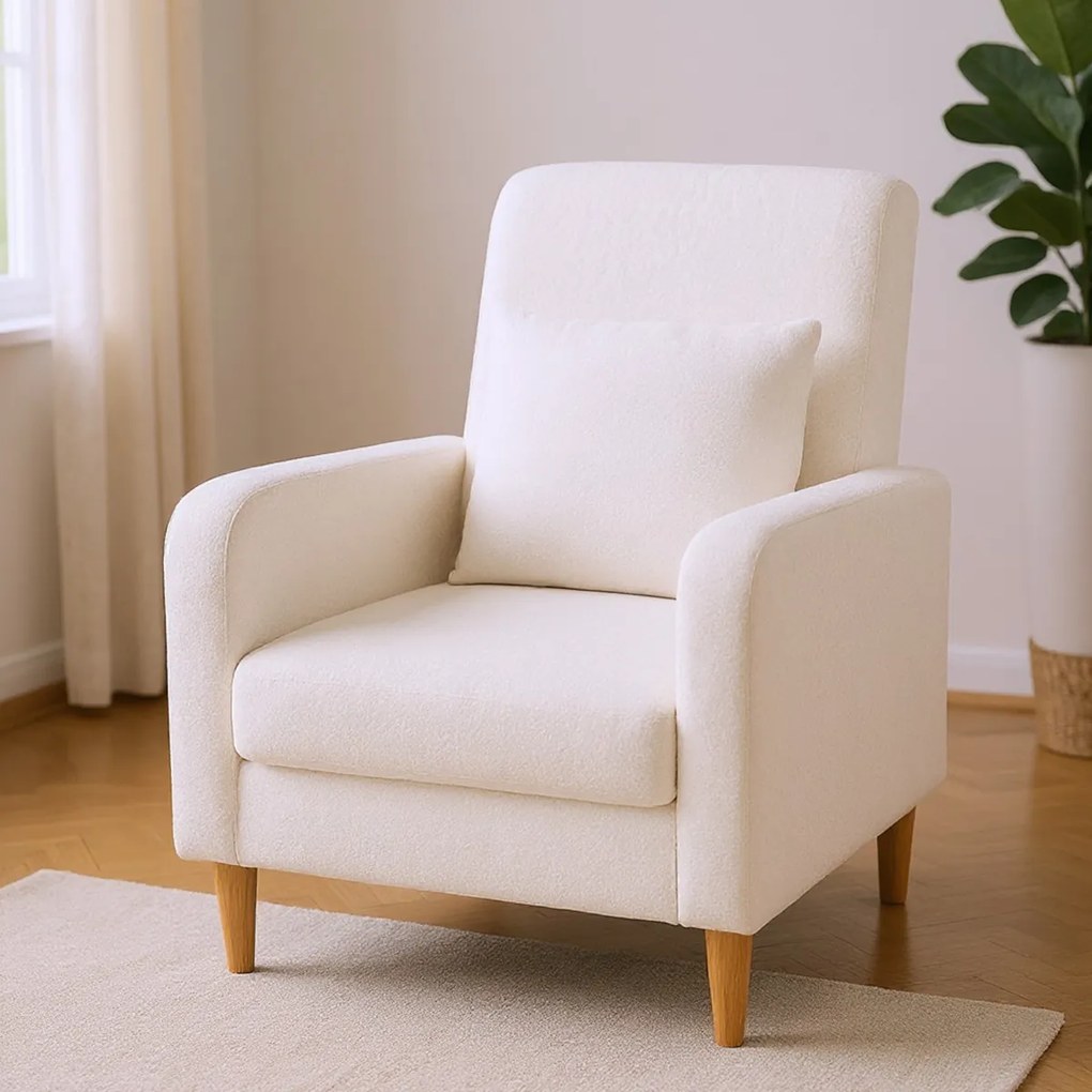 Poltrona de relaxamento simples com forro polar Sherpa e enchimento espesso de esponja 68 x 76 x 92 cm com apoios para os braços e pés Branca