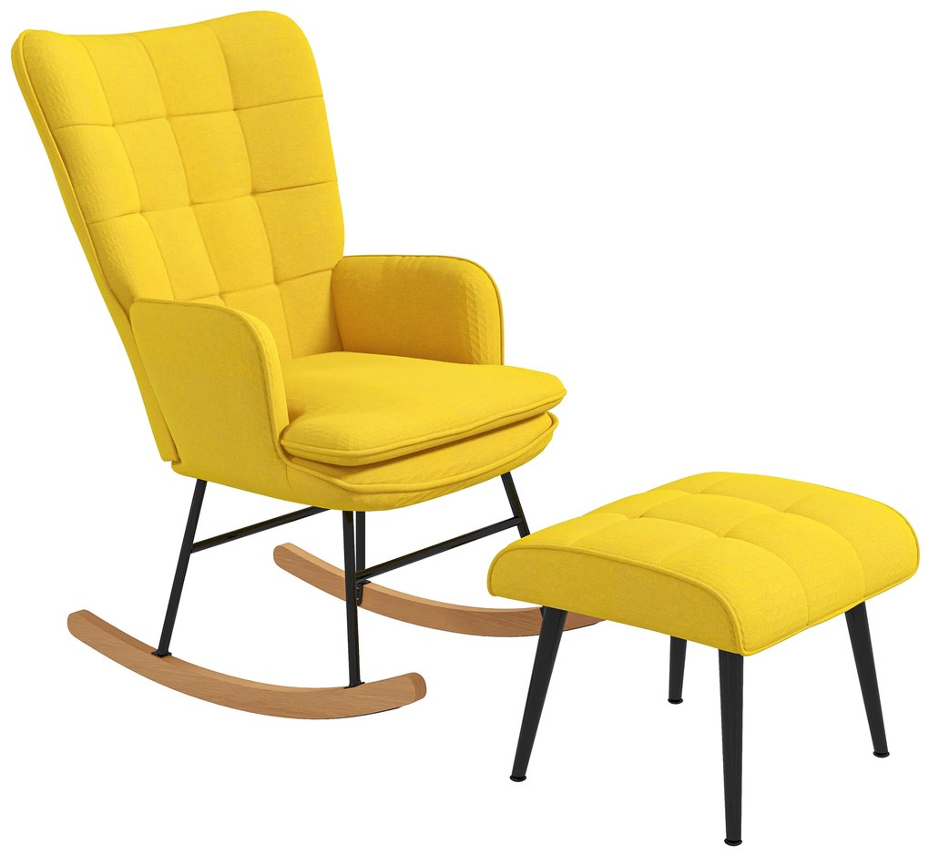 Poltrona Baloiço com Apoio para os Pés Poltrona Relax com Almofada Acolchoada e Anti-Tombo 64x89x90 cm Amarelo