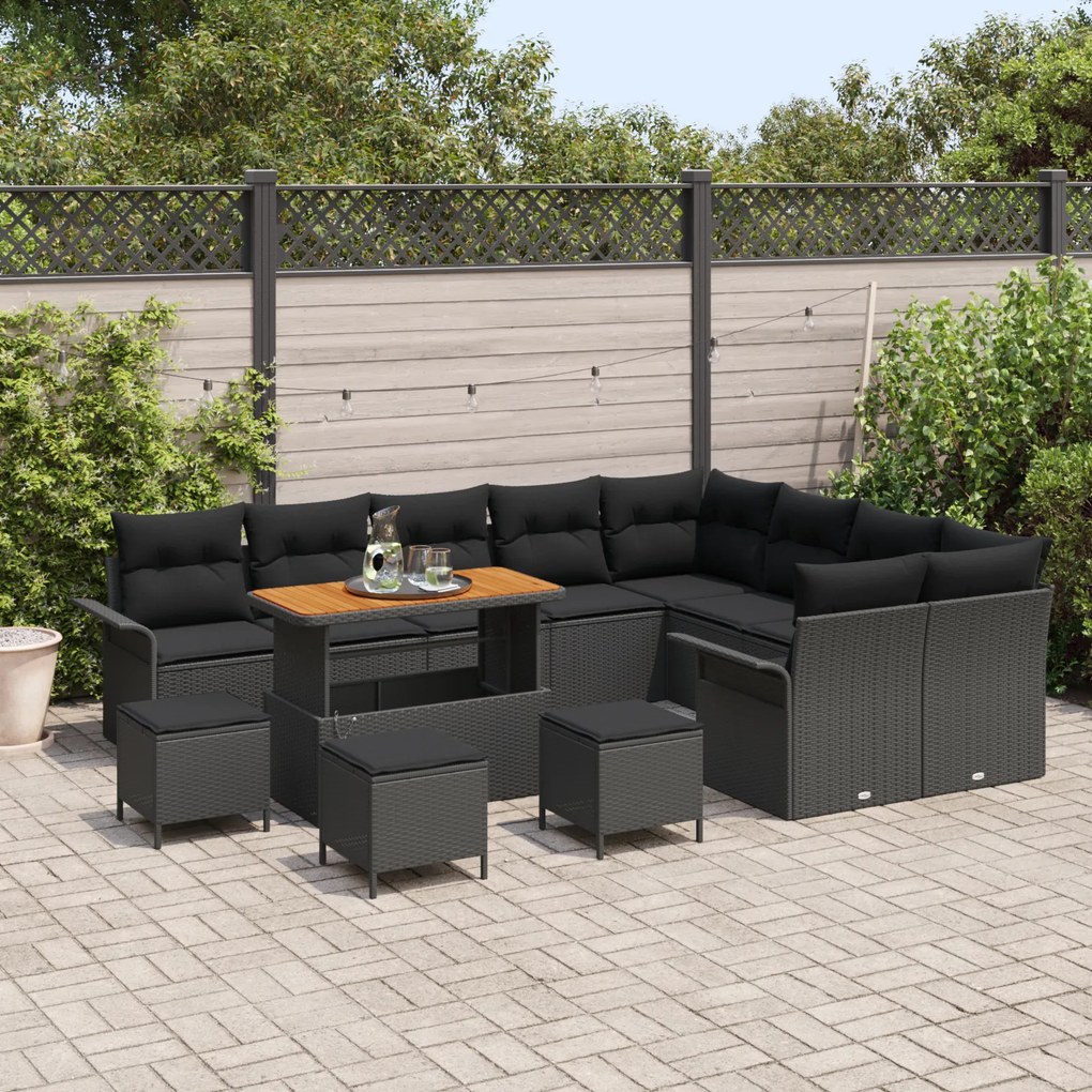 Conjunto de Sofá de Jardim vidaXL 13 Peças com Almofadas Rattan PE Pre
