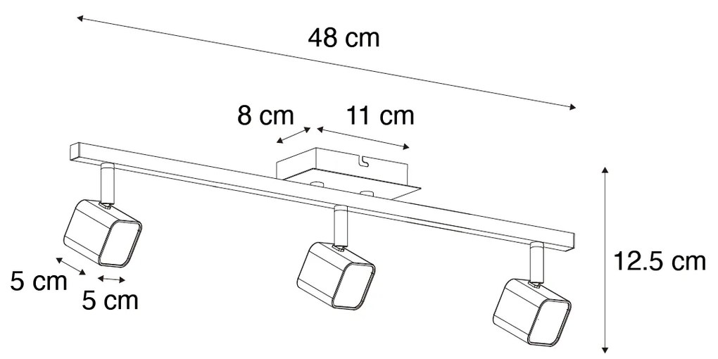 Candeeiro de teto moderno preto com 3 luzes LED - Nola Moderno