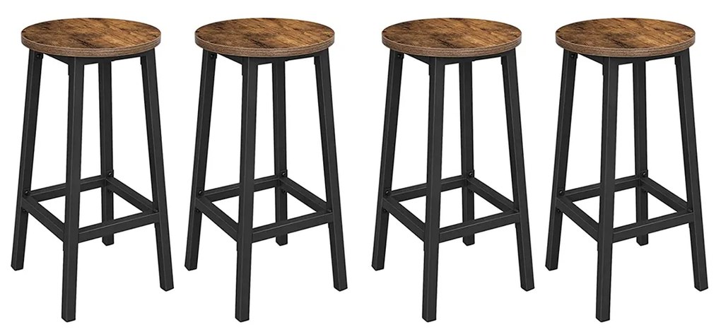 Conjunto de 4 bancos altos de cozinha VASAGLE LBC232B01 com estrutura de aço, altura 65 cm, redondo, fácil montagem, design industrial, vintage, marrom/preto