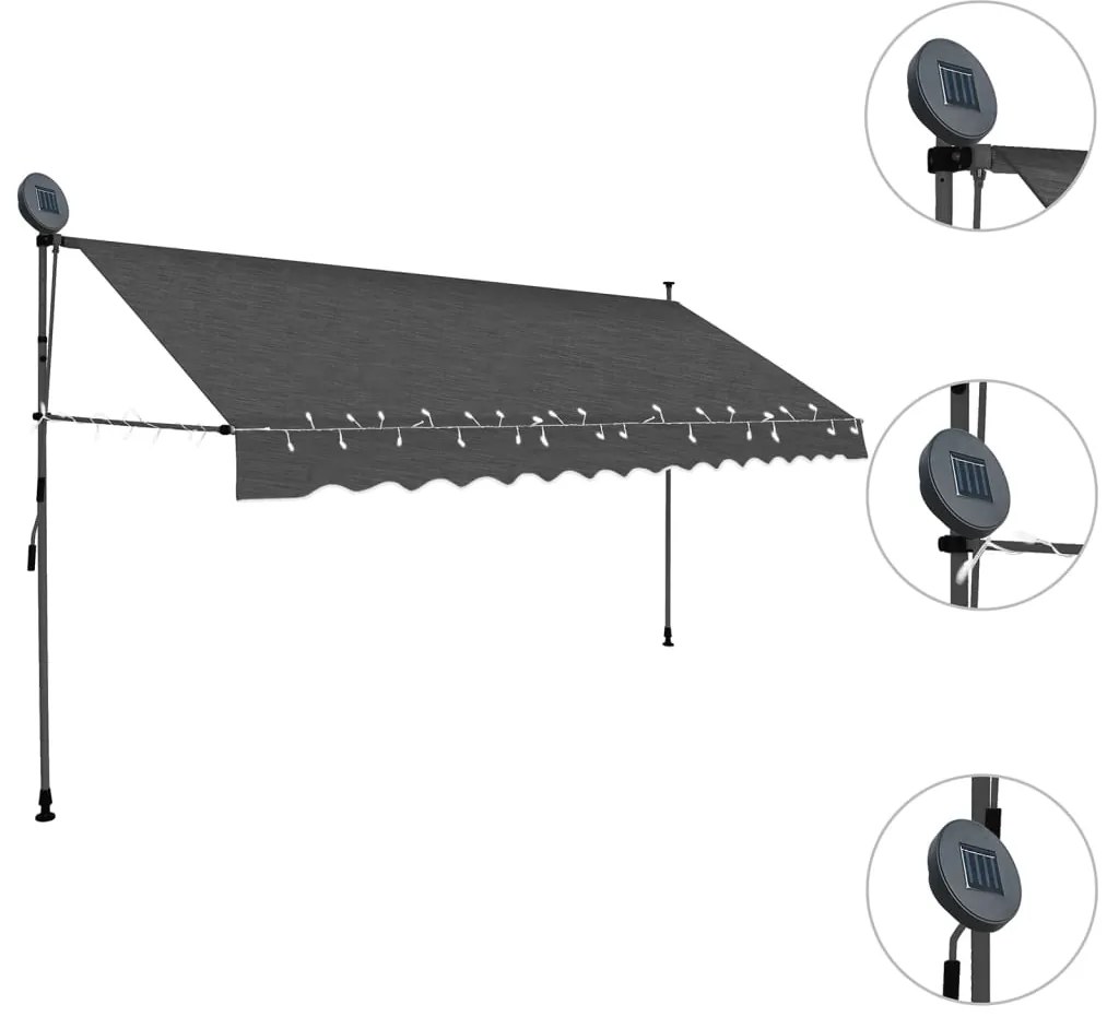 Toldo retrátil manual com LED 350 cm antracite