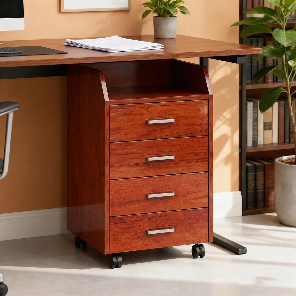 Bloco de Gavetas de Escritório com Rodas 4 Gavetas Organizador Móvel 40x36x65 cm Castanho