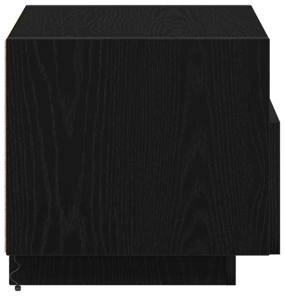Mesa de Cabeceira vidaXL com Luzes LED Carvalho Preto 40x39x37 cm