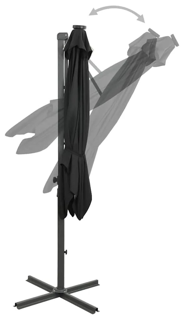 Guarda-sol jardim cantilever c/ poste e luzes LED 250 cm preto