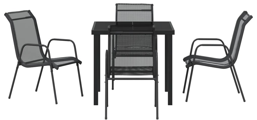 Conjunto de Jantar de 5 Peças para Jardim Preto Textilene e Aço
