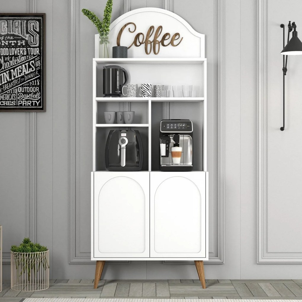 Armário de Cozinha/Sala "Caffè" - Branco e Nogueira - 81.3x201x35cm -