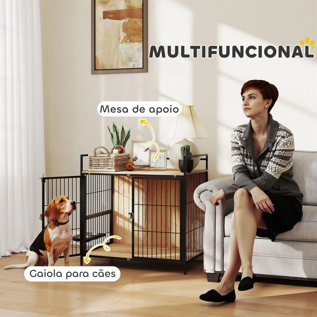 PawHut Gaiola para Cães Mesa Auxiliar Moderna Casa para Animais de Est