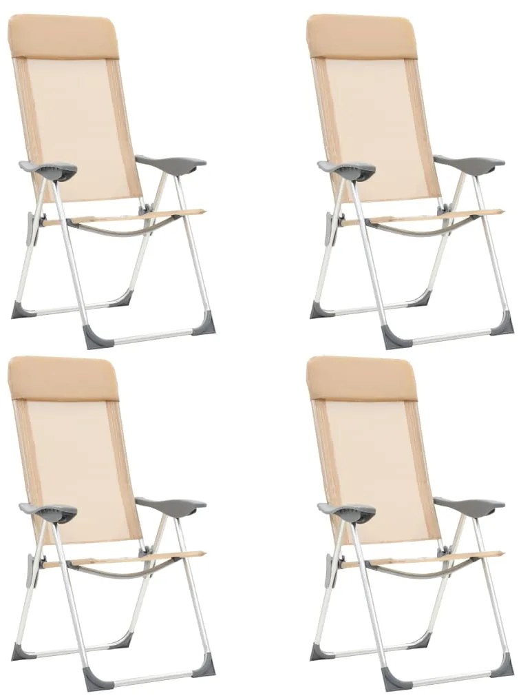 Cadeiras de campismo dobráveis 4 pcs alumínio creme