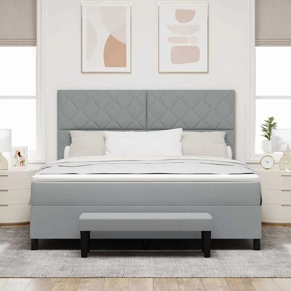 Cama Box Cinza Claro com Colchão e Banco 180x200 cm Tecido
