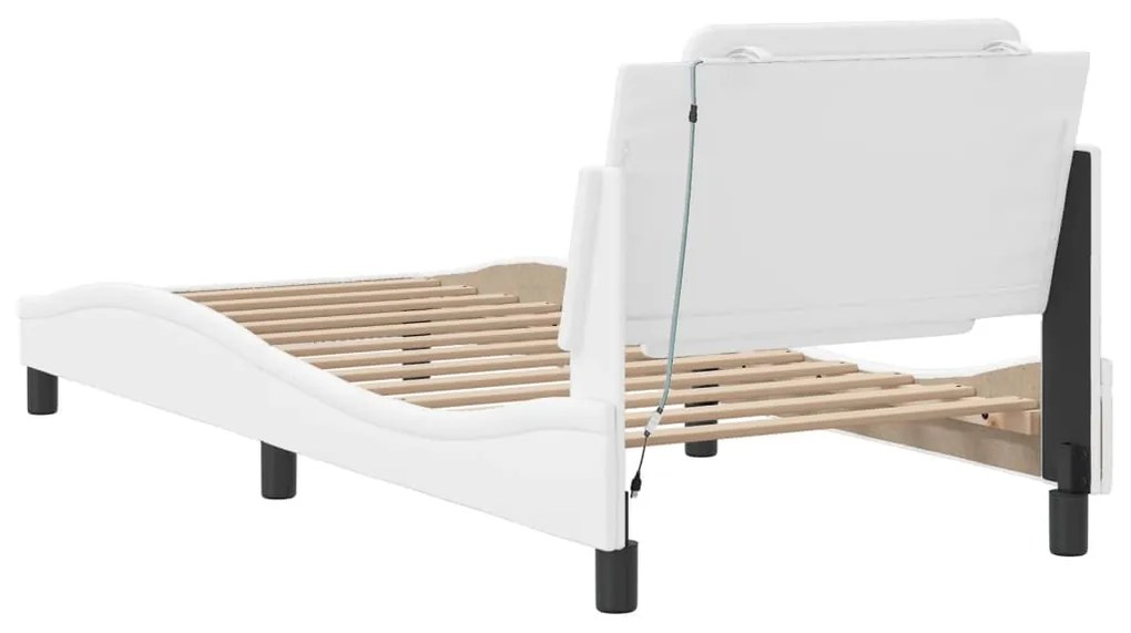 Estrutura de cama c/ luzes LED 90x200cm couro artificial branco