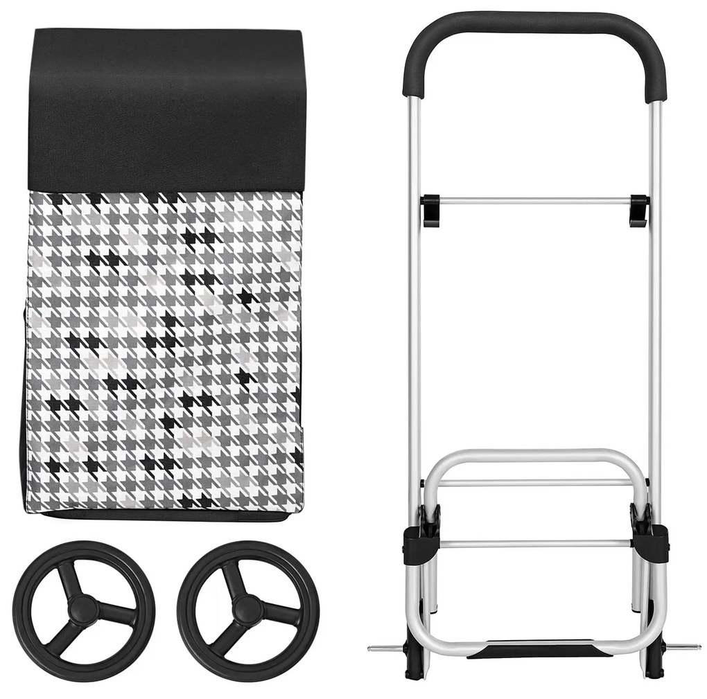 Carrinho de compras com rodas 47 x 33 x 97 cm Preto, padrão houndstooth