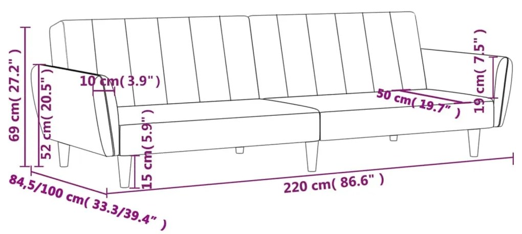 Sofá-cama de 2 lugares veludo cinzento-escuro