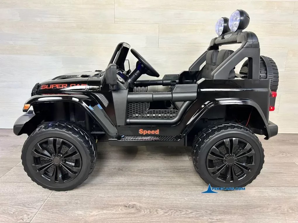 Jeep elétrico 12V 4x4 para crianças 1 a 6 anos Wrangler Rubicon Style rodas Borracha e controlo remoto Preto Metalizado