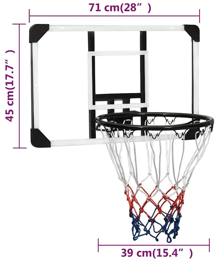 Tabela de basquetebol 71x45x2,5 cm policarbonato transparente