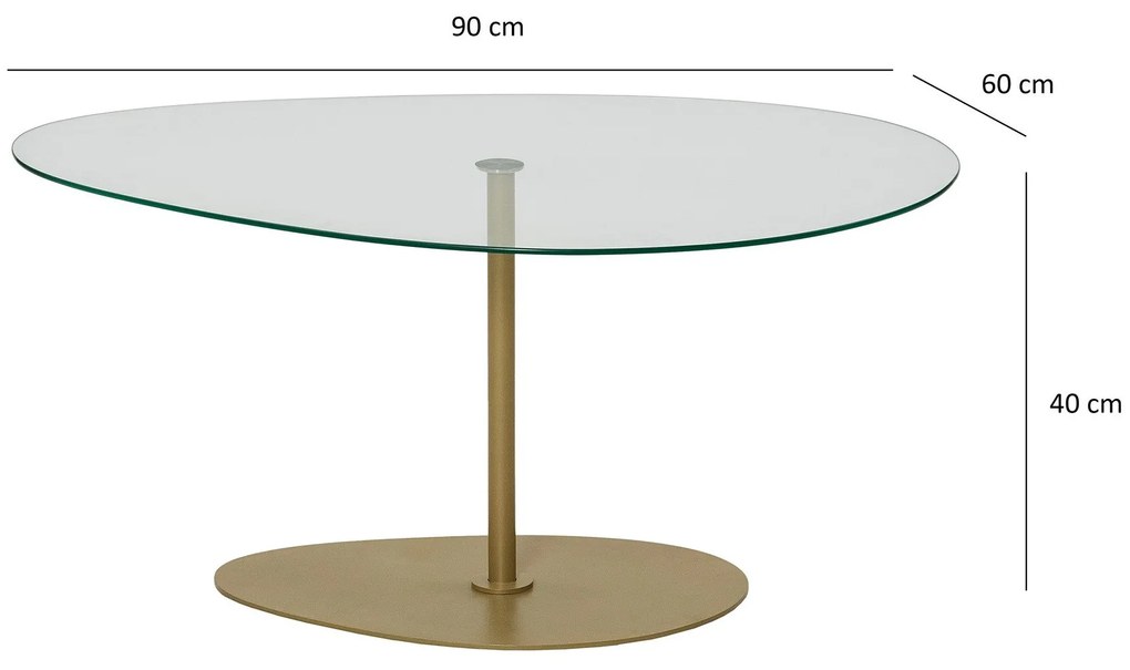 Mesa de Centro Porto – Transparente e Dourado – 90x40x60 cm