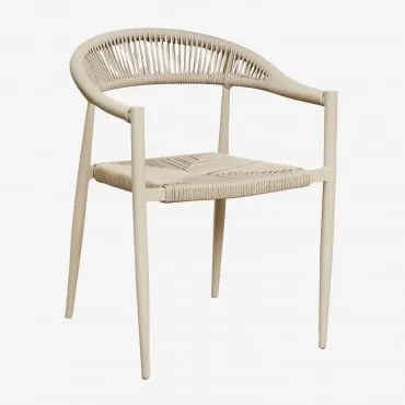 Pack De 4 Cadeiras De Jardim Empilháveis Com Braços Em Alumínio E Rattan Sintético Amatria Tapioca Bege - Sklum