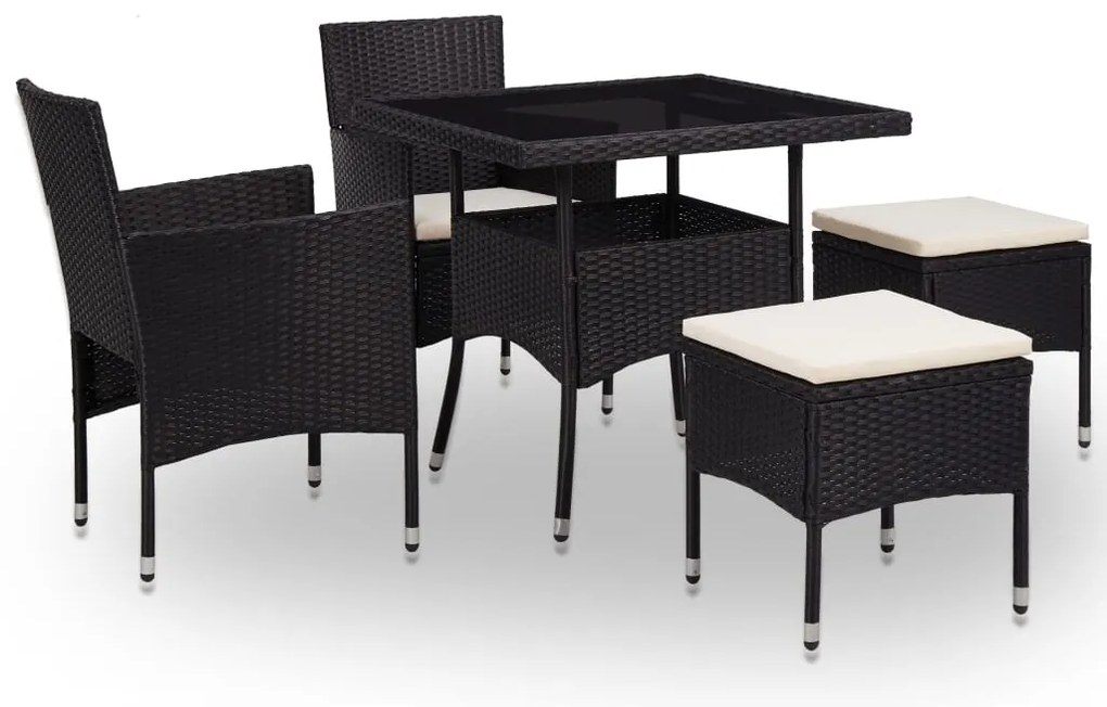 5 pcs conjunto jantar p/ exterior vime PE e vidro preto