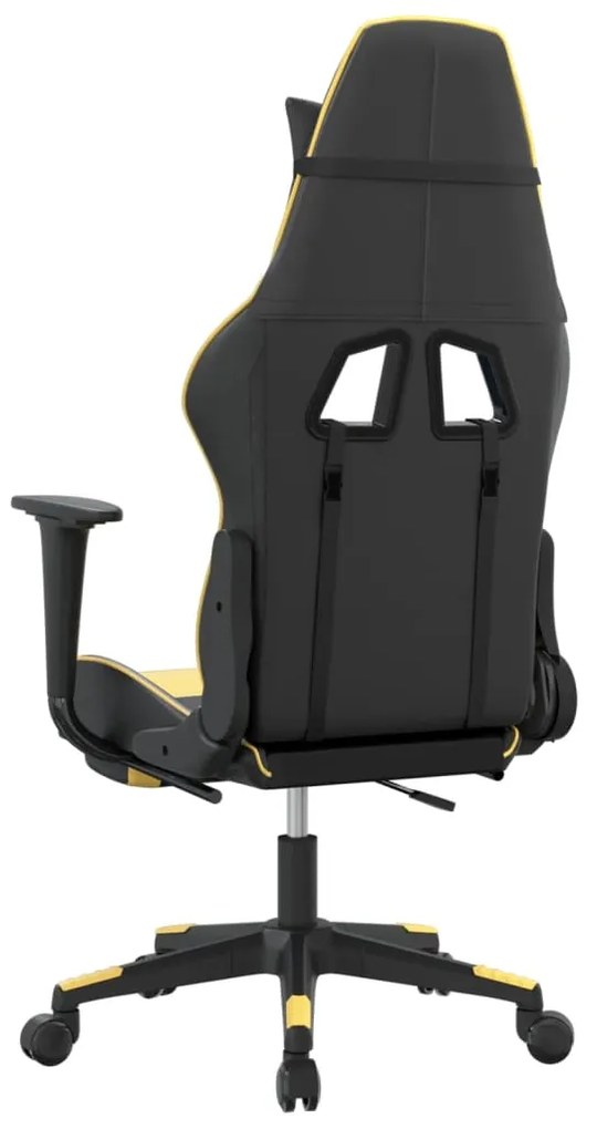 Cadeira gaming c/ apoio pés couro artificial preto e dourado