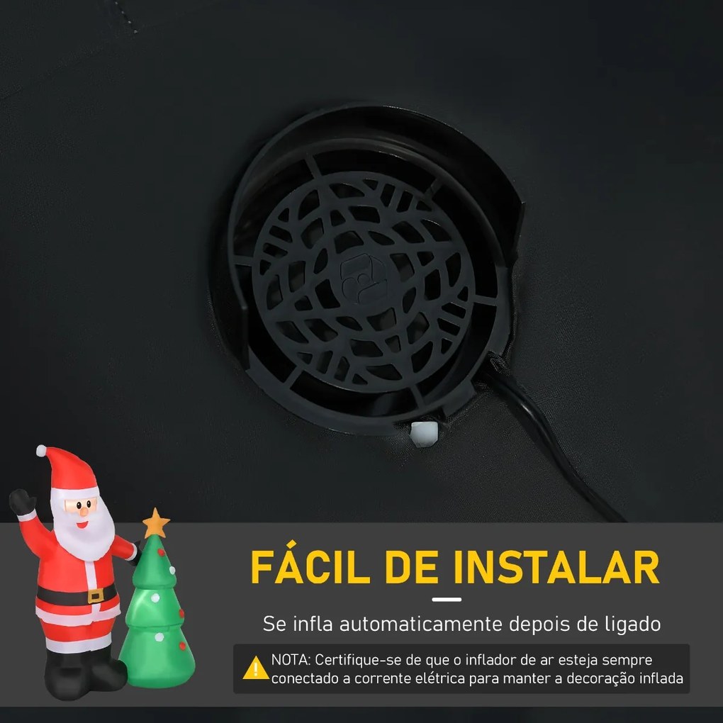 Pai Natal Inflável com Árvore de Natal com 3 Luzes LED e Inflador Elétrico Decoração de Natal para Exteriores Interiores 124x62x150cm Multicor