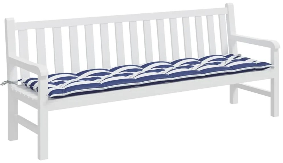Almofadão p/ banco jardim 200x50x7 cm tecido riscas azul/branco