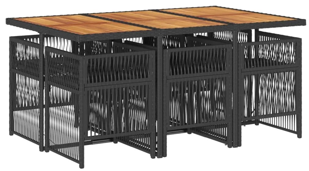7 pcs conjunto de jantar p/ jardim c/ almofadões vime PE preto