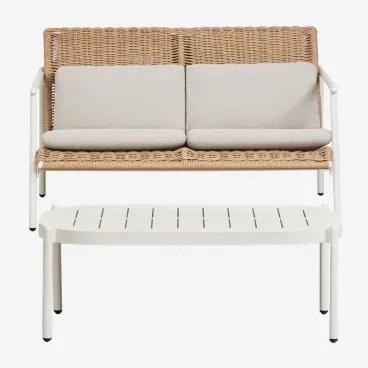 Conjunto De Jardim Com Sofá De 2 Lugares E Mesa De Centro Em Alumínio E Rattan Sintético Duroli Branco Glacial - Sklum