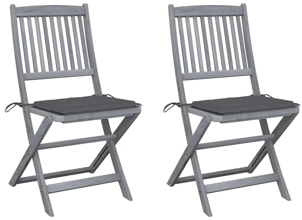 Cadeiras exterior dobráveis c/ almofadões 2 pcs acácia maciça