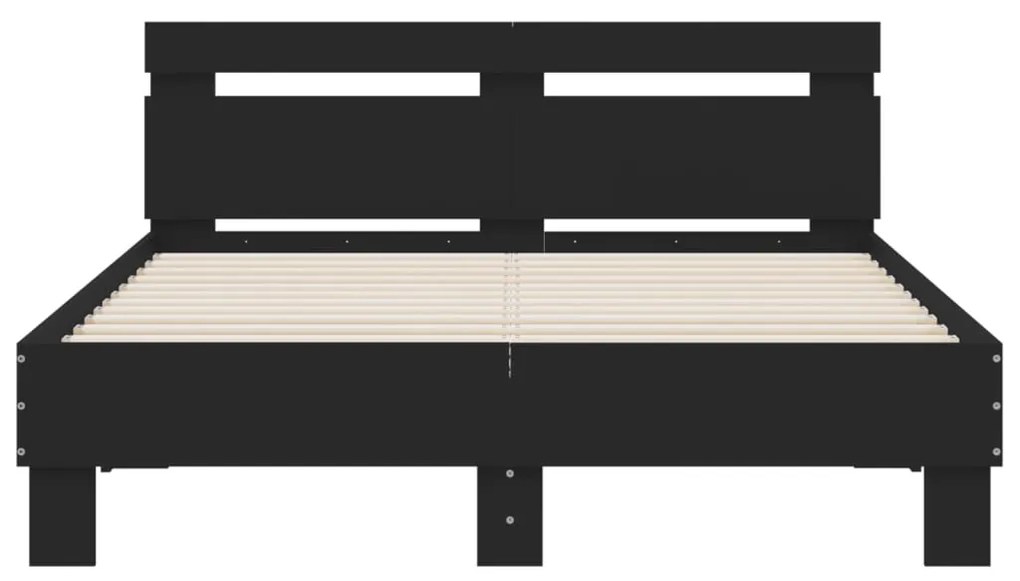 Estrutura de cama com cabeceira e luzes LED 135x190 cm preto
