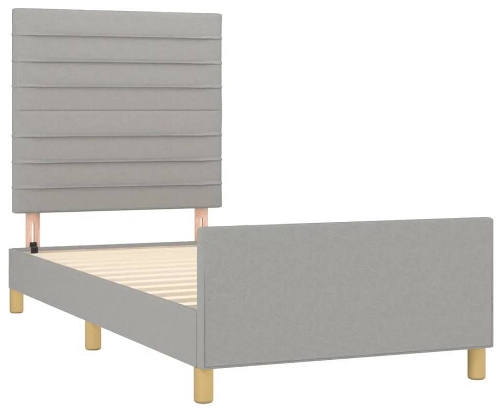 Estrutura de cama c/ cabeceira tecido 90x190 cm cinza-claro