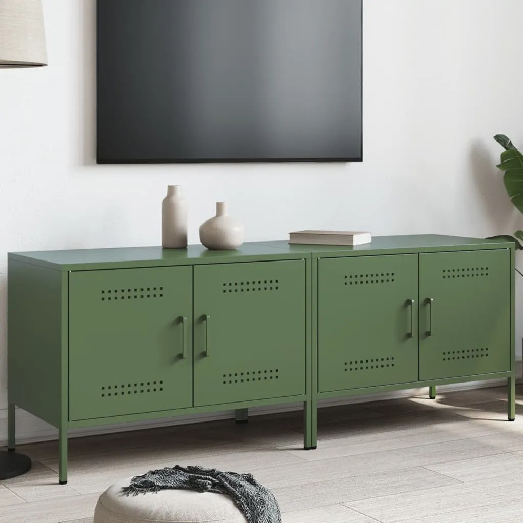 vidaXL Móveis de TV 2 pcs 68x39x50,5 cm aço verde-azeitona