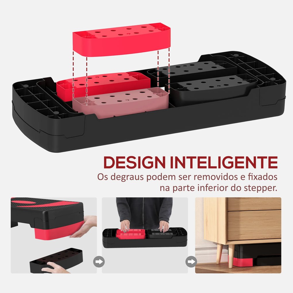 Step para Exercício Aeróbico Plataforma Step com Altura Ajustável em 3 Níveis 80x31x10-20 cm Vermelho e Preto