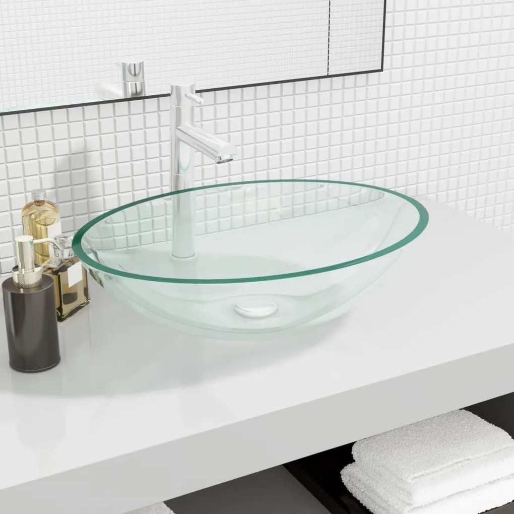 345237 vidaXL Lavatório 50x37x14 cm vidro transparente
