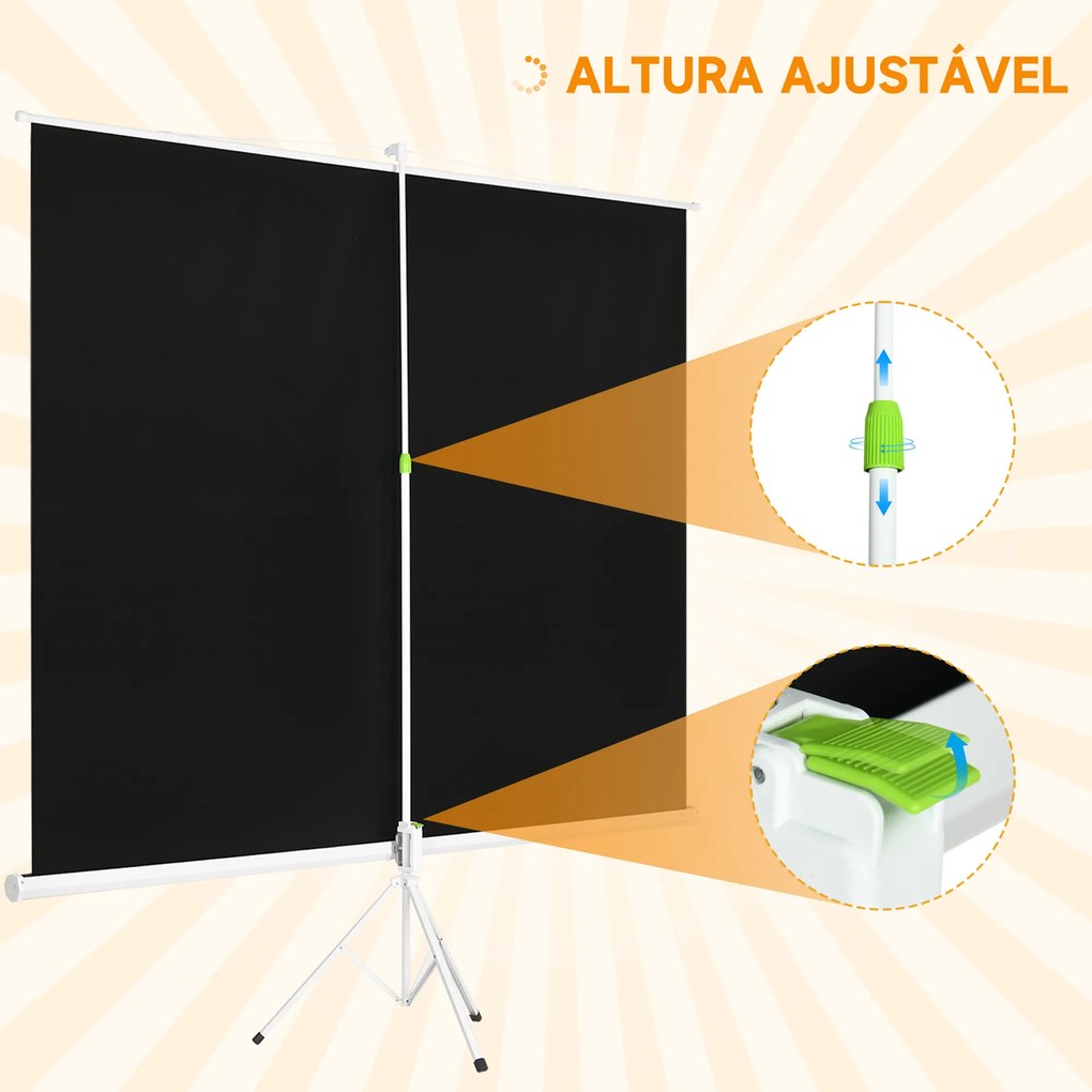 Tela de Projeção Manual com Suporte 120 Polegadas Formato 4:3 com Altura Ajustável 244x183 cm Branco
